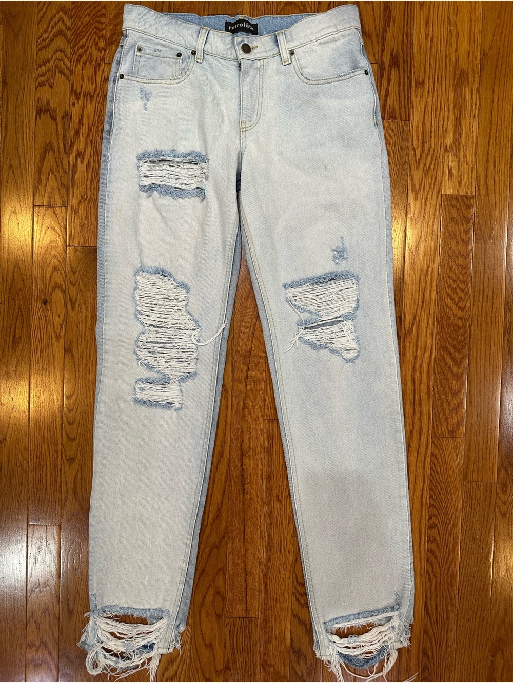 Retrofete Maggie Low Rise Two Tone Laguna wash destroyed jeans women’s sz 25 EUC